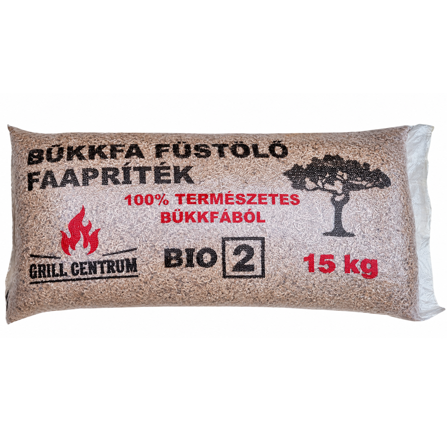 Száraz füstölő bükkfaforgács, BIO 2 bükk füstölő chipsz 15kg